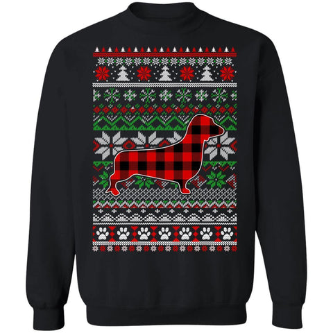 Dachshund Red Plaid Ugly Christmas Sweater Gifts G180 Gildan Crewneck Pullover Sweatshirt 8 oz.