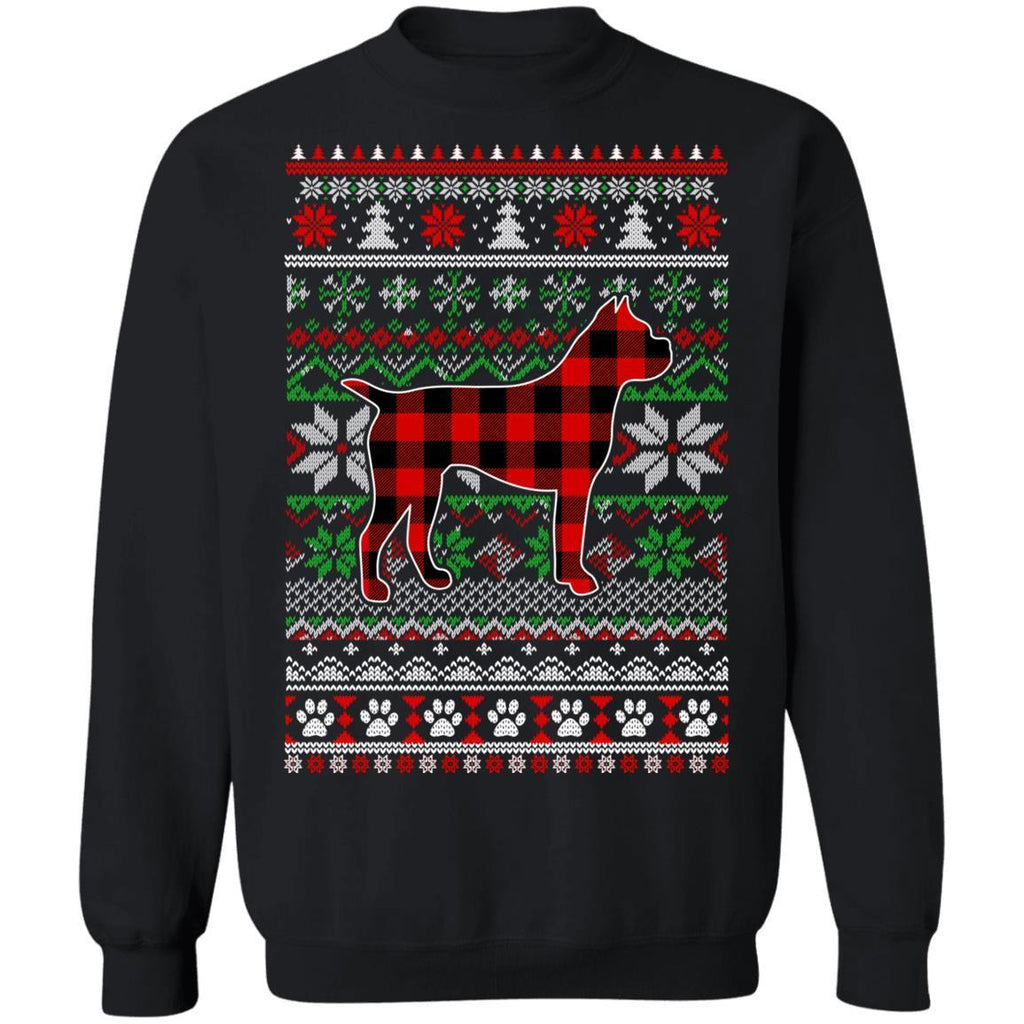 Boxer Red Plaid Ugly Christmas Sweater Gifts G180 Gildan Crewneck Pullover Sweatshirt 8 oz.