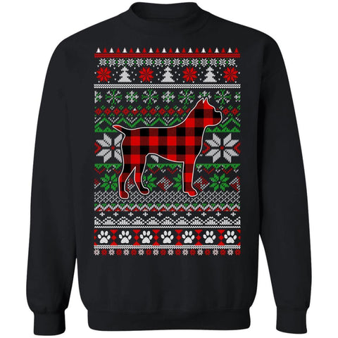 Boxer Red Plaid Ugly Christmas Sweater Gifts G180 Gildan Crewneck Pullover Sweatshirt 8 oz.