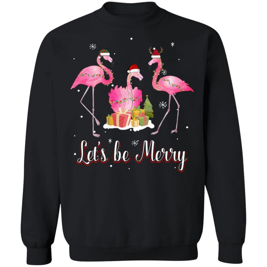 Family Holiday Let's Be Merry Christmas Flamingo G180 Gildan Crewneck Pullover Sweatshirt 8 oz.