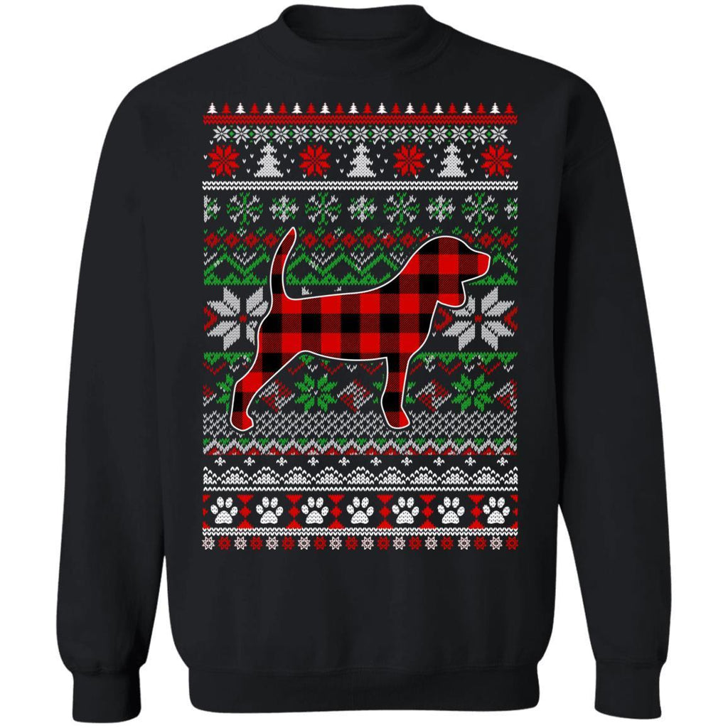 Beagle Red Plaid Ugly Christmas Sweater Gifts G180 Gildan Crewneck Pullover Sweatshirt 8 oz.