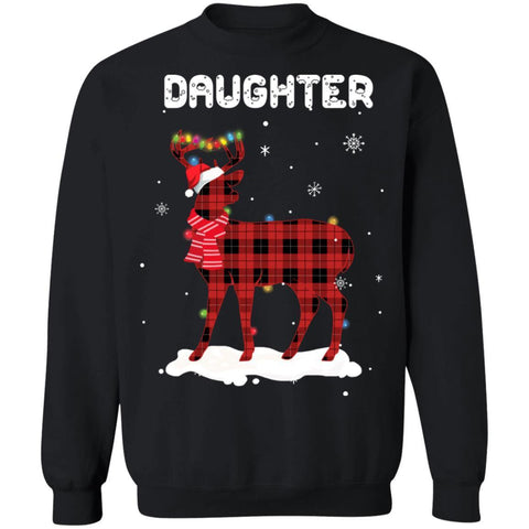 Daughter Deer Red Plaid Christmas Family Matching Pajamas G180 Gildan Crewneck Pullover Sweatshirt 8 oz.