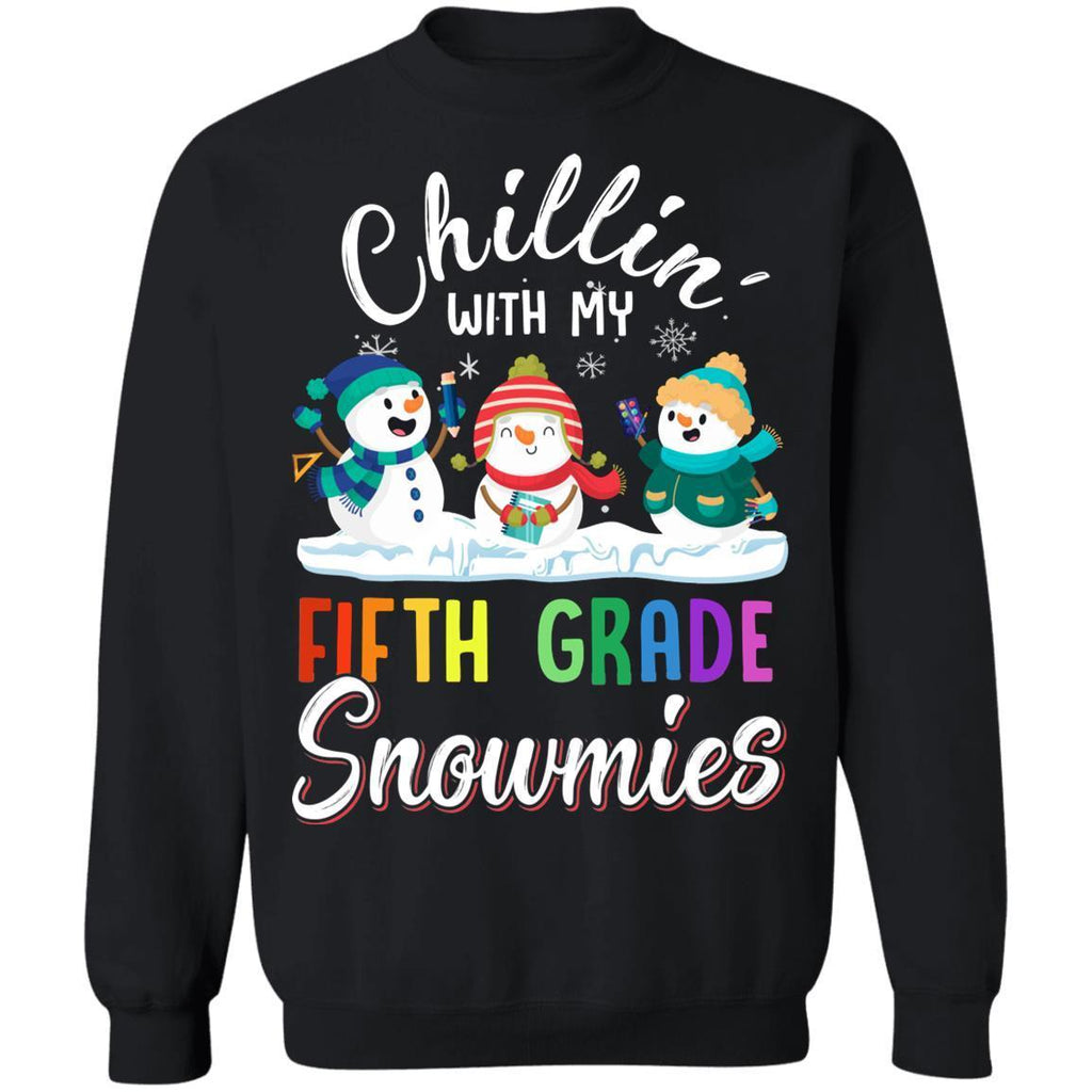Chillin' With Fifth Grade Snowmies Christmas Teacher Gifts G180 Gildan Crewneck Pullover Sweatshirt 8 oz.