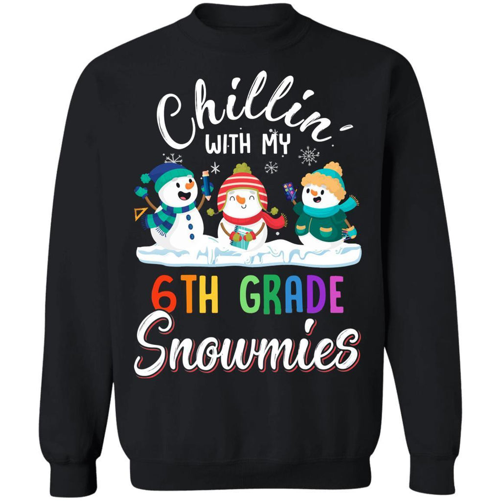 Chillin' With 6th Grade Snowmies Christmas Teacher Gifts G180 Gildan Crewneck Pullover Sweatshirt 8 oz.