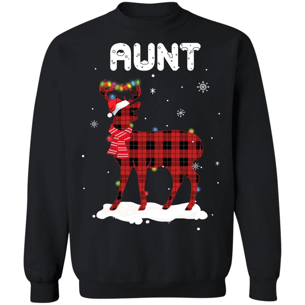Aunt Deer Red Plaid Christmas Family Matching Pajamas G180 Gildan Crewneck Pullover Sweatshirt 8 oz.