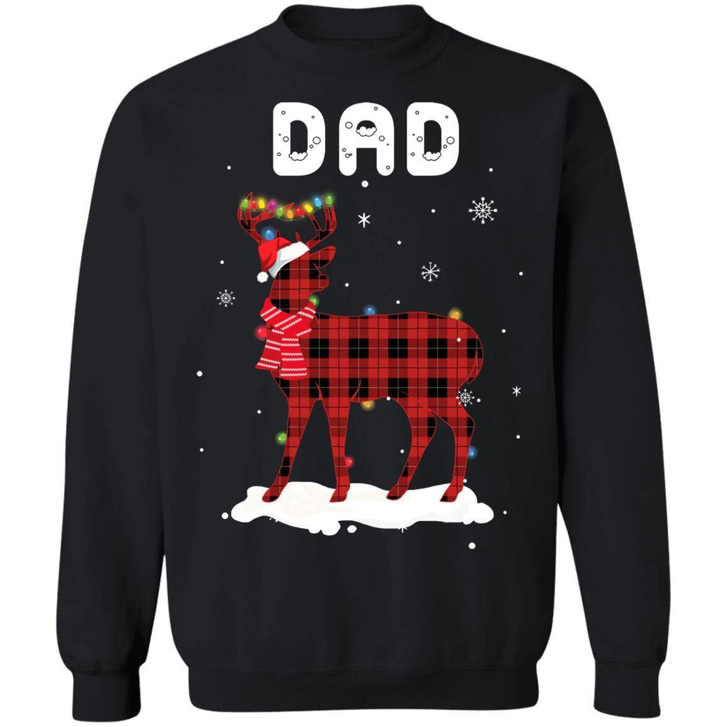 Dad Deer Red Plaid Christmas Family Matching Pajamas G180 Gildan Crewneck Pullover Sweatshirt 8 oz.