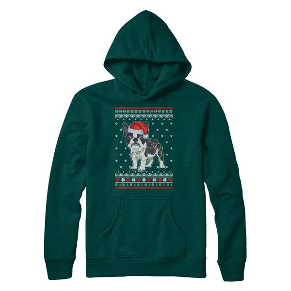 Bulldog Christmas Ugly Sweater Lights Dog Xmas Gift Gildan Pullover Hoodie