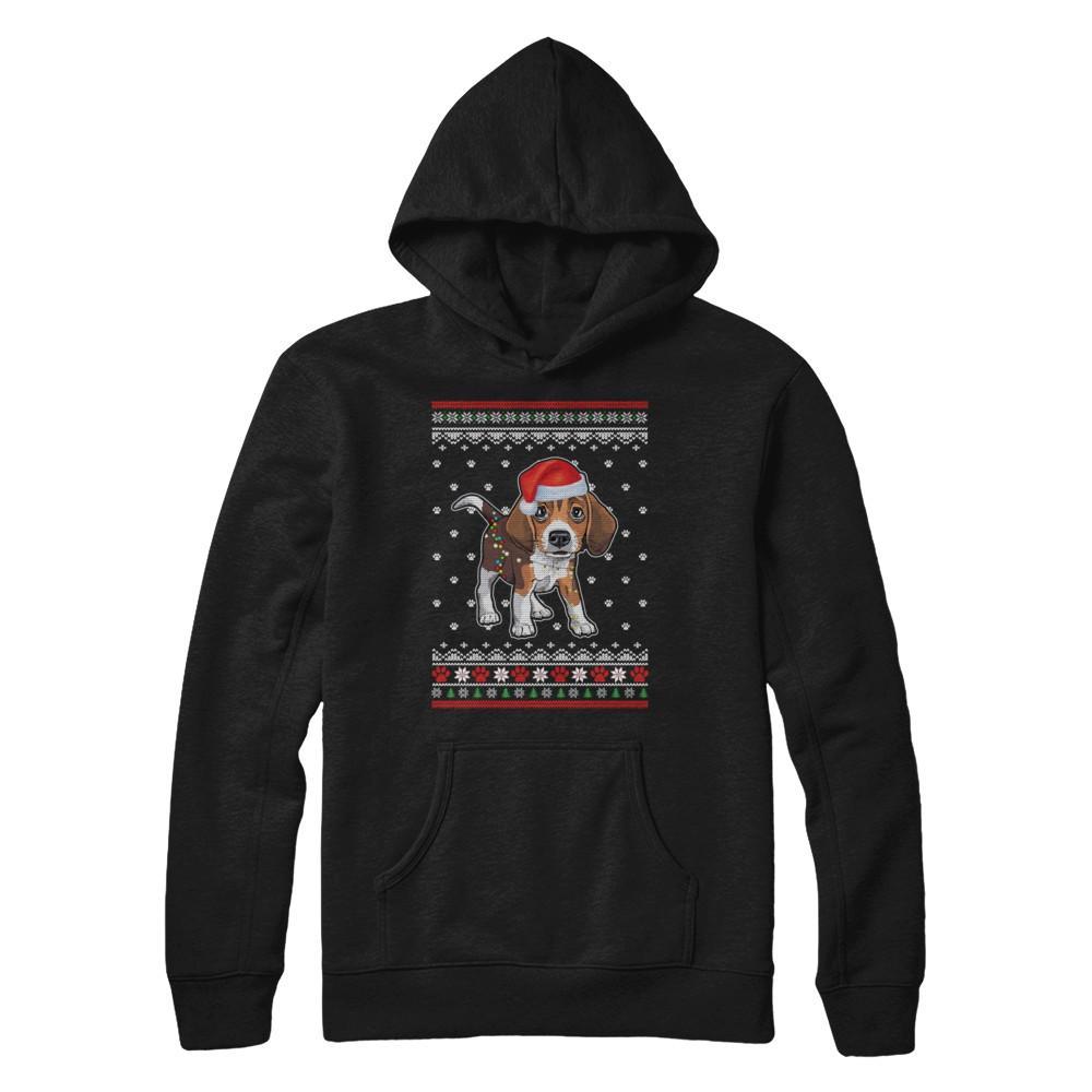 Beagle Christmas Ugly Sweater Lights Dog Xmas Gift Gildan Pullover Hoodie