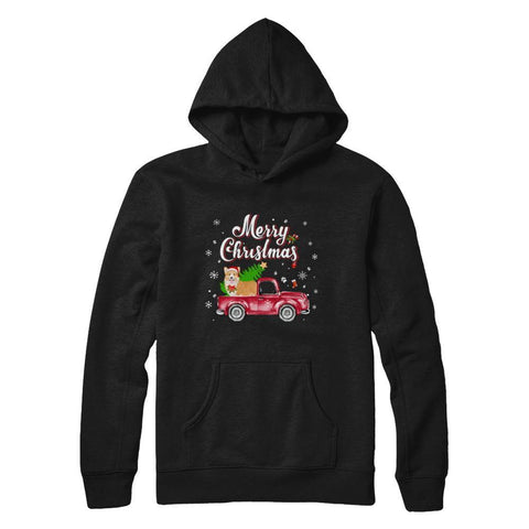 Corgi Retriever Rides Red Truck Christmas Pajama Gildan Pullover Hoodie