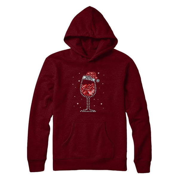 Diamond Wine Glasses Santa Hat Christmas Gildan Pullover Hoodie