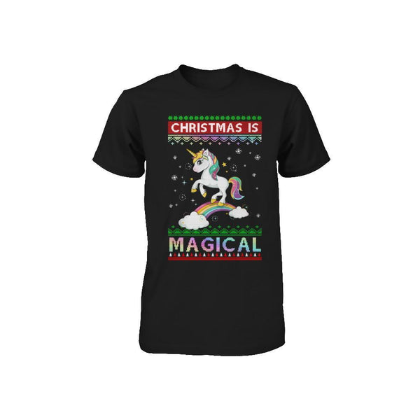 Christmas Is Magical Unicorn Ugly Christmas Sweater Youth Rabbit Skins - Toddler Jersey T-shirt