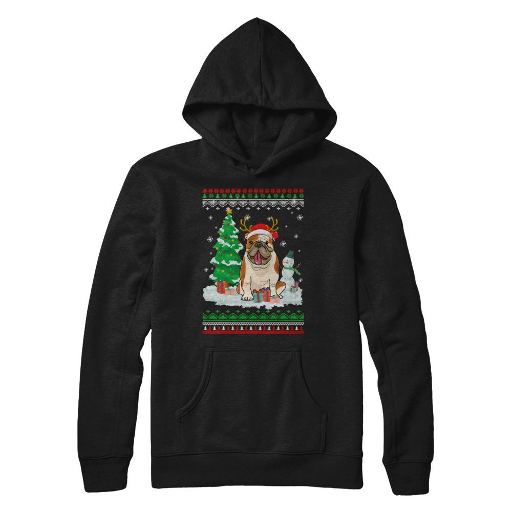 Cute Reindeer Bulldog Christmas Puppie Dog Sweater Gildan Pullover Hoodie