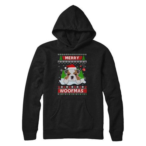 Bulldog Merry Woofmas Ugly Christmas Sweater Gildan Pullover Hoodie