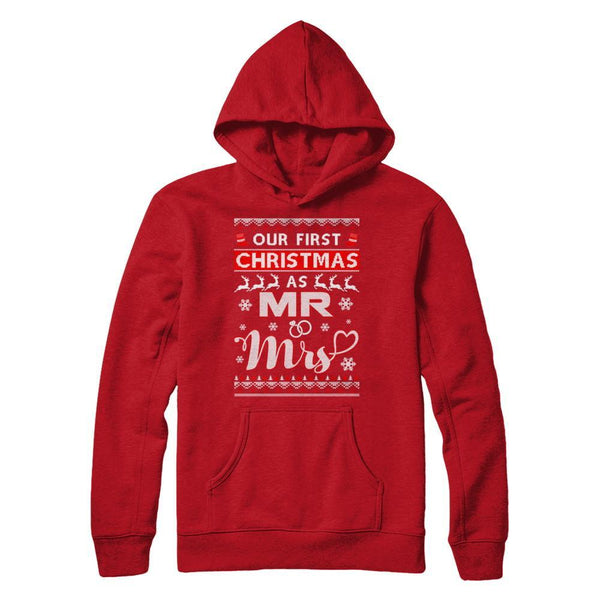 Couple Wife Husband Our First Christmas As Mr & Mrs Sweater Gildan - Pullover Hoodie