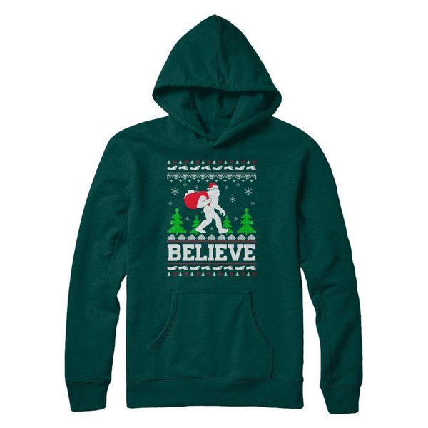 Christmas Believe Bigfoot Ugly Xmas Sweater Gildan Pullover Hoodie