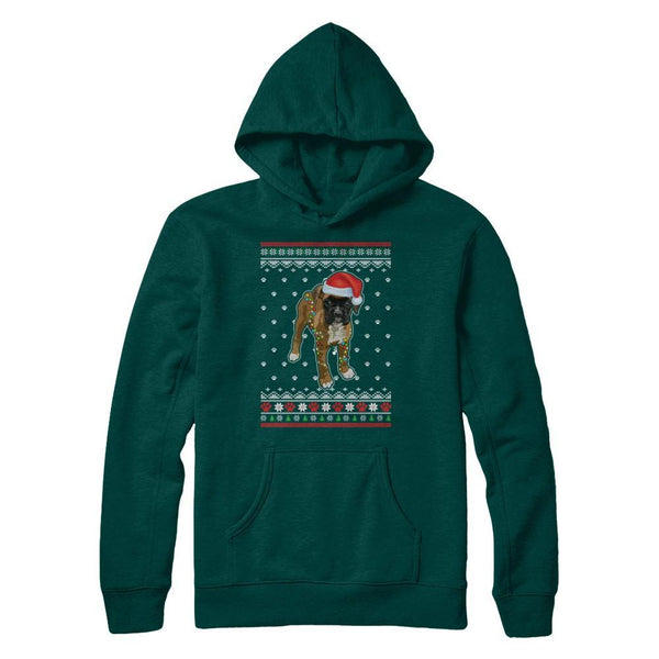 Boxer Christmas Ugly Sweater Lights Dog Xmas Gift Gildan Pullover Hoodie