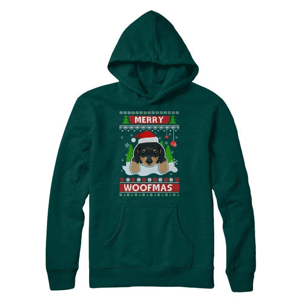 Dachshund Merry Woofmas Ugly Christmas Sweater Gildan Pullover Hoodie