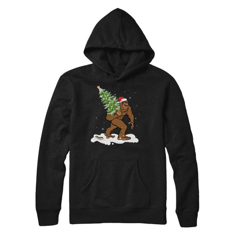 Bigfoot Christmas Tree Boys Men Sasquatch Santa Gift Gildan Pullover Hoodie