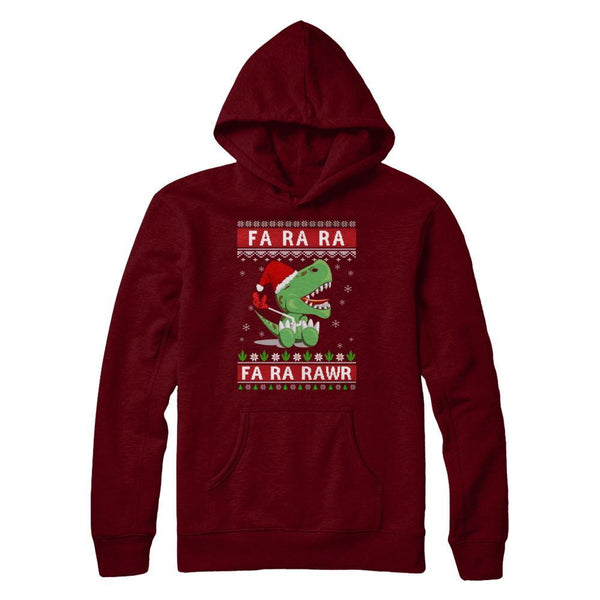 Fa La La Fa Ra Rawr T-Rex Dinosaur Ugly Christmas Sweater Gildan Pullover Hoodie