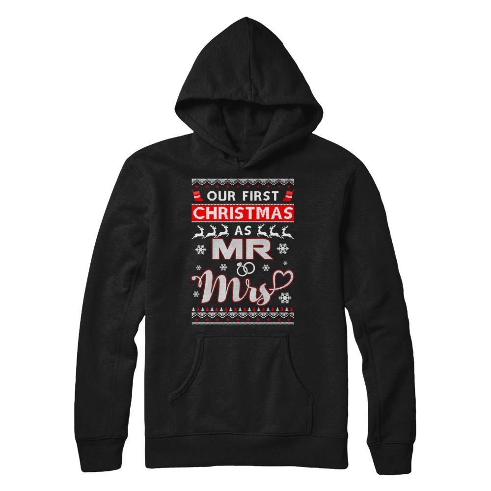 Couple Wife Husband Our First Christmas As Mr & Mrs Sweater Gildan - Pullover Hoodie