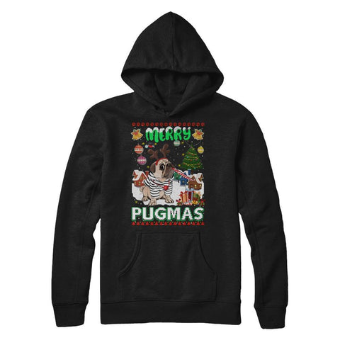 Cute Pug Christmas Merry Pugmas Ugly Sweater Christmas Gildan - Pullover Hoodie