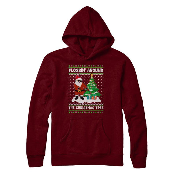 Flossin' Around The Christmas Tree Flossing Ugly Sweater Gildan Pullover Hoodie