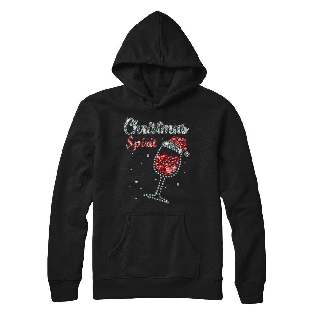 Diamond Christmas Spirit Santa Hat Wine Glass Gildan Pullover Hoodie