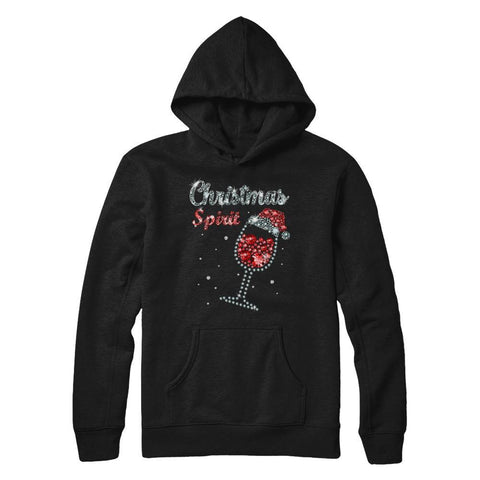 Diamond Christmas Spirit Santa Hat Wine Glass Gildan Pullover Hoodie