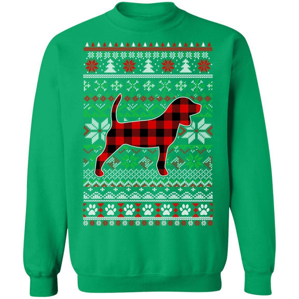 Beagle Red Plaid Ugly Christmas Sweater Gifts G180 Gildan Crewneck Pullover Sweatshirt  8 oz.