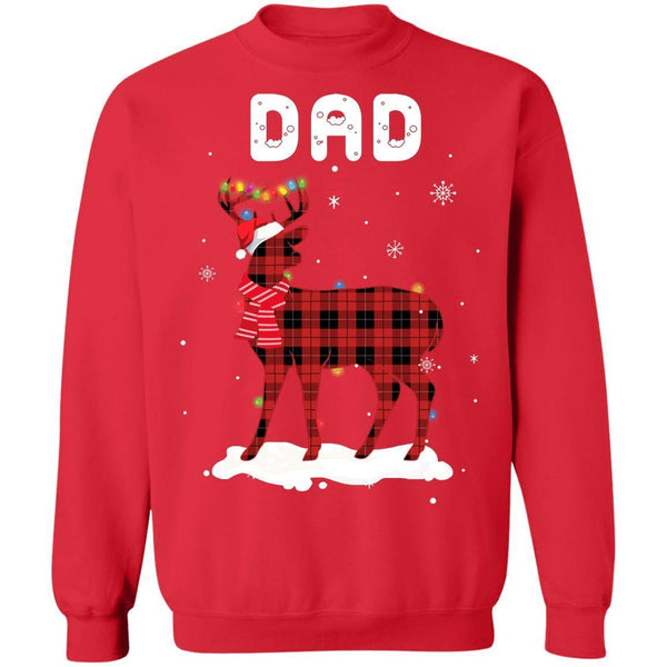 Dad Deer Red Plaid Christmas Family Matching Pajamas G180 Gildan Crewneck Pullover Sweatshirt  8 oz.