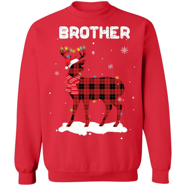 Brother Deer Red Plaid Christmas Family Matching Pajamas G180 Gildan Crewneck Pullover Sweatshirt  8 oz.