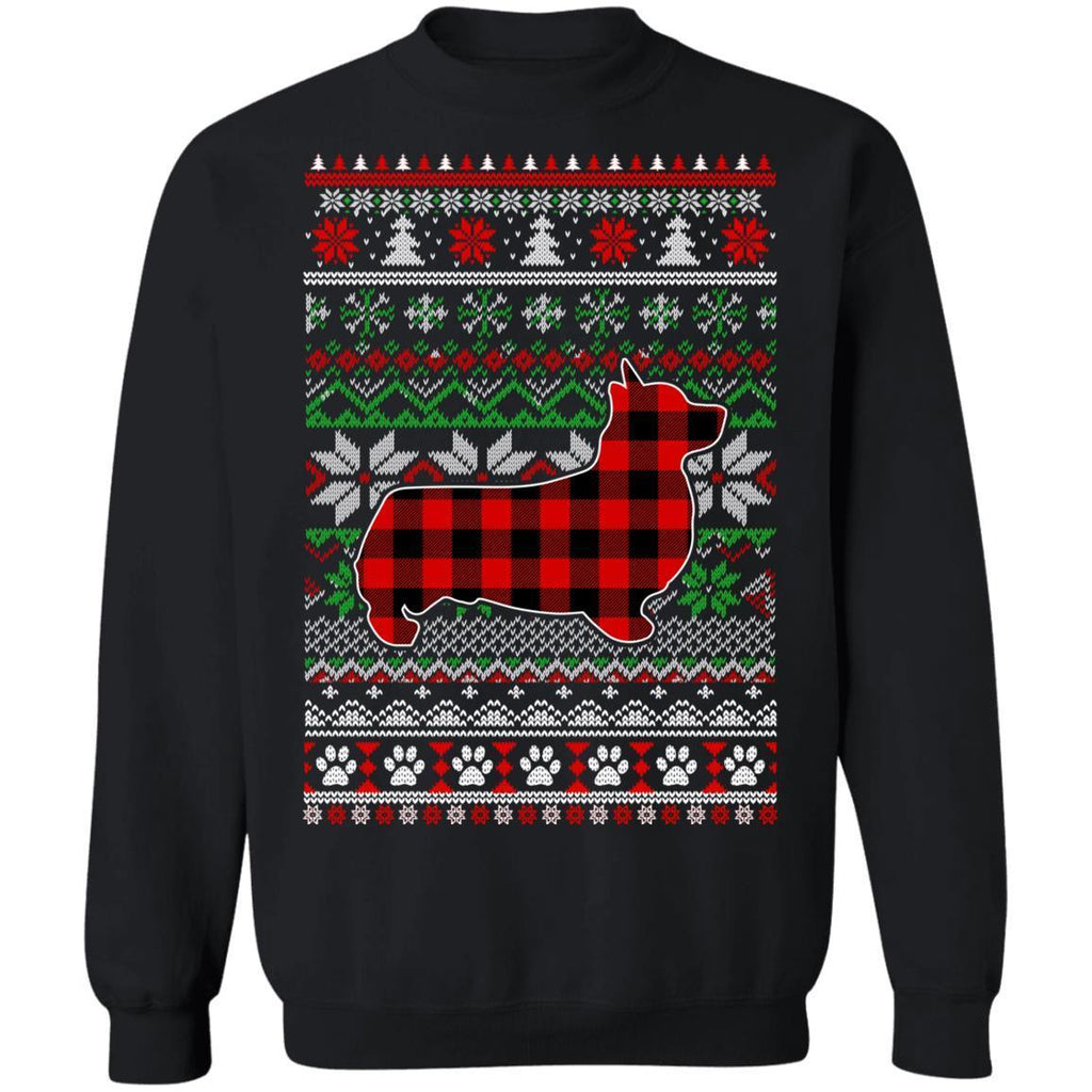 Corgi Red Plaid Ugly Christmas Sweater Gifts G180 Gildan Crewneck Pullover Sweatshirt  8 oz.