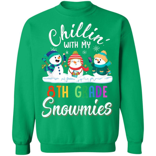 Chillin' With 8th Grade Snowmies Christmas Teacher Gifts G180 Gildan Crewneck Pullover Sweatshirt  8 oz.