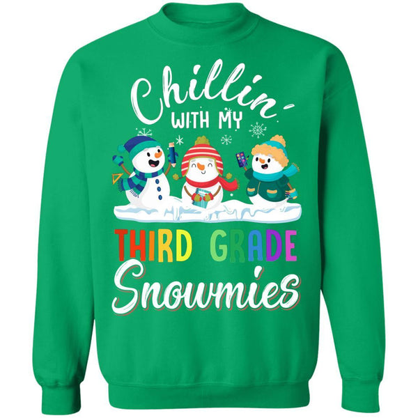 Chillin' With Third Grade Snowmies Christmas Teacher Gifts G180 Gildan Crewneck Pullover Sweatshirt  8 oz.