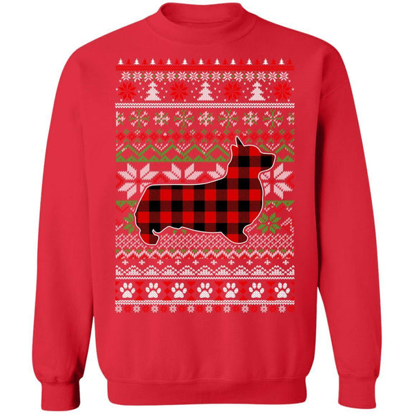 Corgi Red Plaid Ugly Christmas Sweater Gifts G180 Gildan Crewneck Pullover Sweatshirt  8 oz.