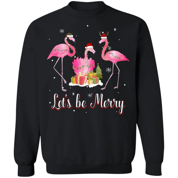 Family Holiday Let's Be Merry Christmas Flamingo G180 Gildan Crewneck Pullover Sweatshirt  8 oz.