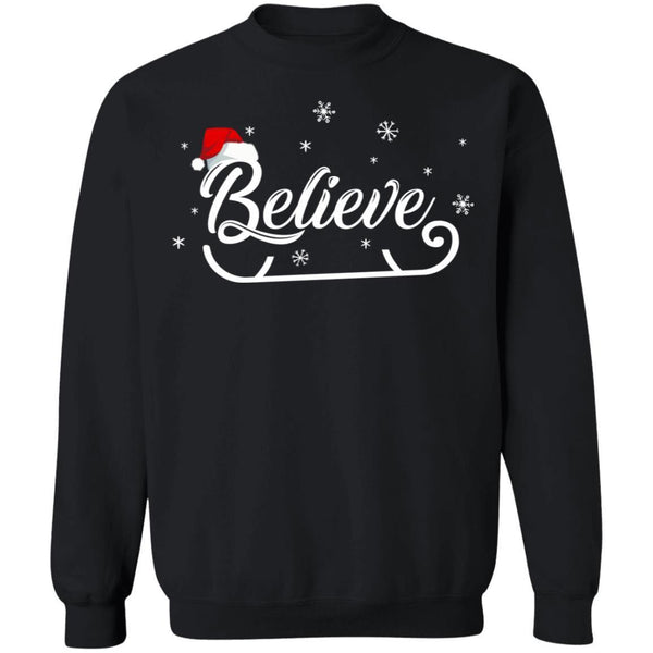 Christmas Santa Believe Xmas Christmas Holiday Funny Gift G180 Gildan Crewneck Pullover Sweatshirt  8 oz.