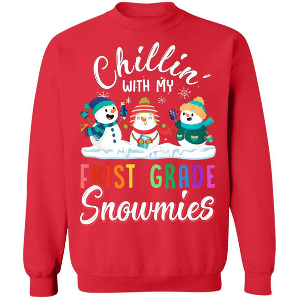 Chillin' With First Grade Snowmies Christmas Teacher Gifts G180 Gildan Crewneck Pullover Sweatshirt  8 oz.