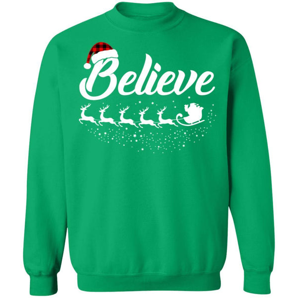 Believe Christmas Gifts Santa Hat Buffalo Plaid G180 Gildan Crewneck Pullover Sweatshirt  8 oz.