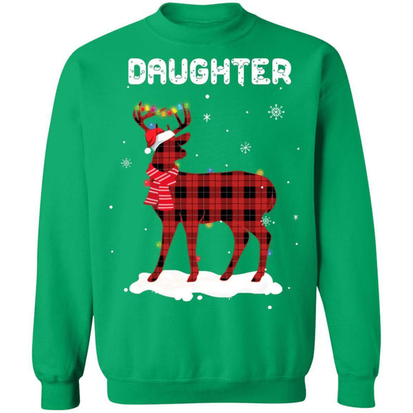 Daughter Deer Red Plaid Christmas Family Matching Pajamas G180 Gildan Crewneck Pullover Sweatshirt  8 oz.