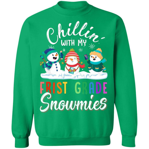 Chillin' With First Grade Snowmies Christmas Teacher Gifts G180 Gildan Crewneck Pullover Sweatshirt  8 oz.