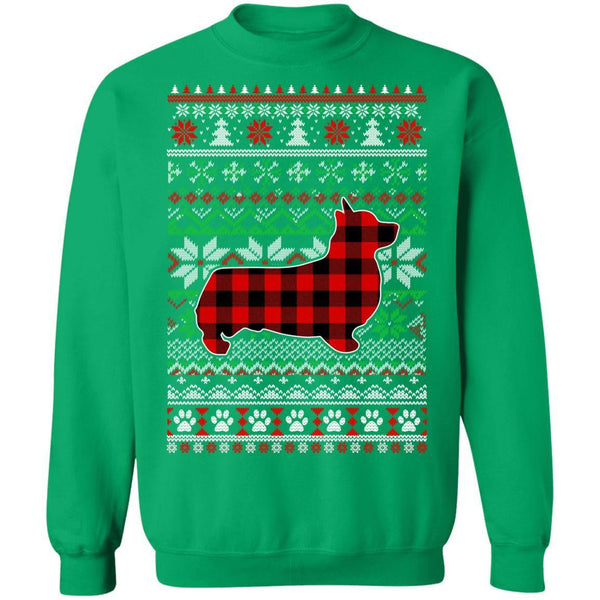 Corgi Red Plaid Ugly Christmas Sweater Gifts G180 Gildan Crewneck Pullover Sweatshirt  8 oz.