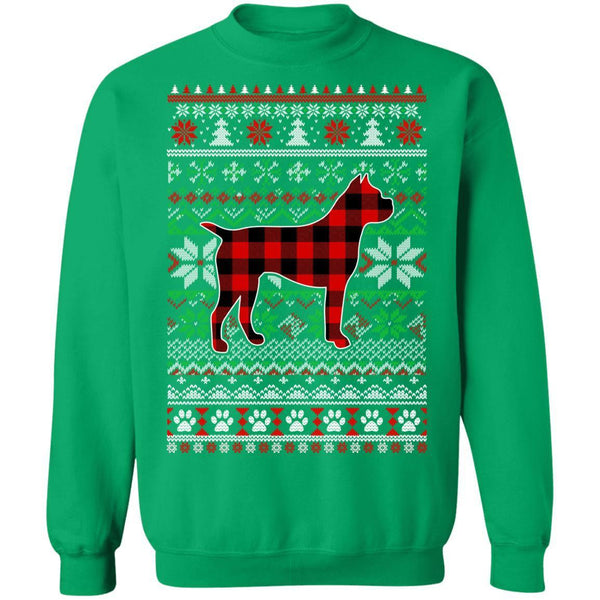 Boxer Red Plaid Ugly Christmas Sweater Gifts G180 Gildan Crewneck Pullover Sweatshirt  8 oz.