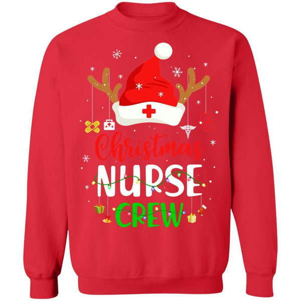 Christmas Nurse Crew Santa Hat Reindeer Merry Christmas Gift G180 Gildan Crewneck Pullover Sweatshirt  8 oz.