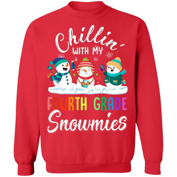 Chillin' With Fourth Grade Snowmies Christmas Teacher Gifts G180 Gildan Crewneck Pullover Sweatshirt  8 oz.