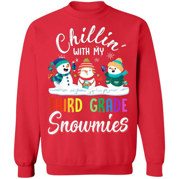 Chillin' With Third Grade Snowmies Christmas Teacher Gifts G180 Gildan Crewneck Pullover Sweatshirt  8 oz.