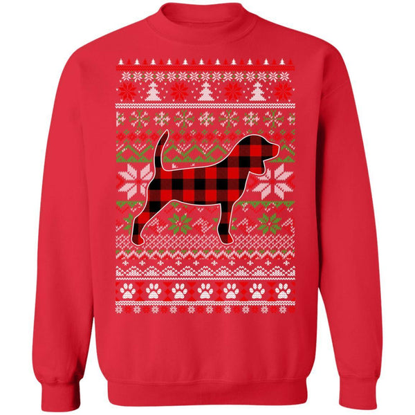 Beagle Red Plaid Ugly Christmas Sweater Gifts G180 Gildan Crewneck Pullover Sweatshirt  8 oz.