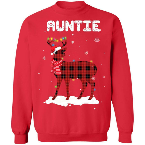 Auntie Deer Red Plaid Christmas Family Matching Pajamas G180 Gildan Crewneck Pullover Sweatshirt  8 oz.