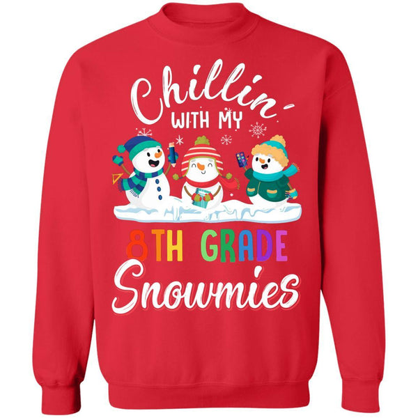 Chillin' With 8th Grade Snowmies Christmas Teacher Gifts G180 Gildan Crewneck Pullover Sweatshirt  8 oz.