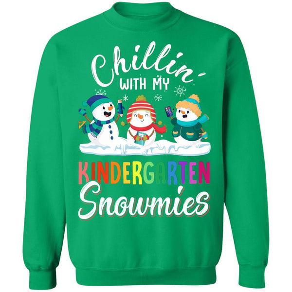 Chillin' With Kindergarten Snowmies Christmas Teacher Gifts G180 Gildan Crewneck Pullover Sweatshirt  8 oz.